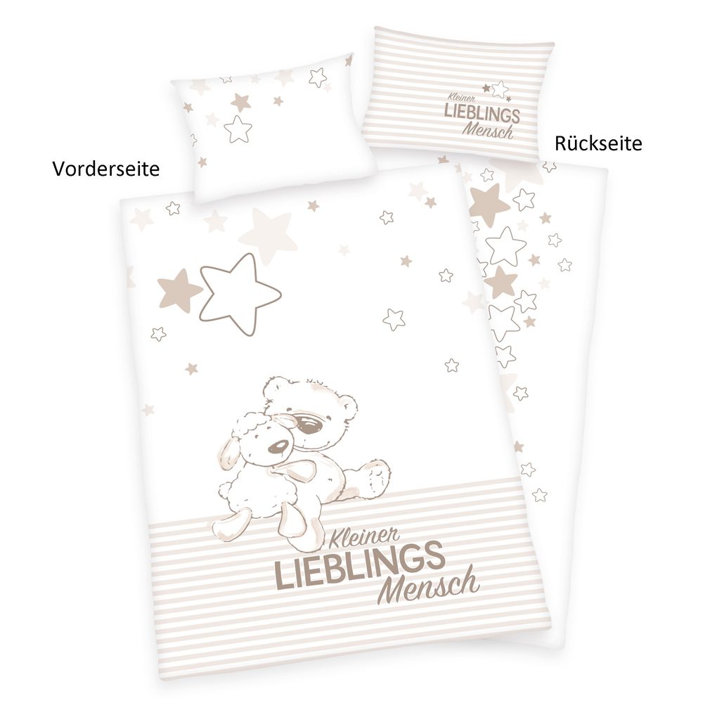 Baby Best Babybettwäsche "Kleiner Lieblingsmensch" mit Bärchen Motiv und liebevollem Schriftzug
