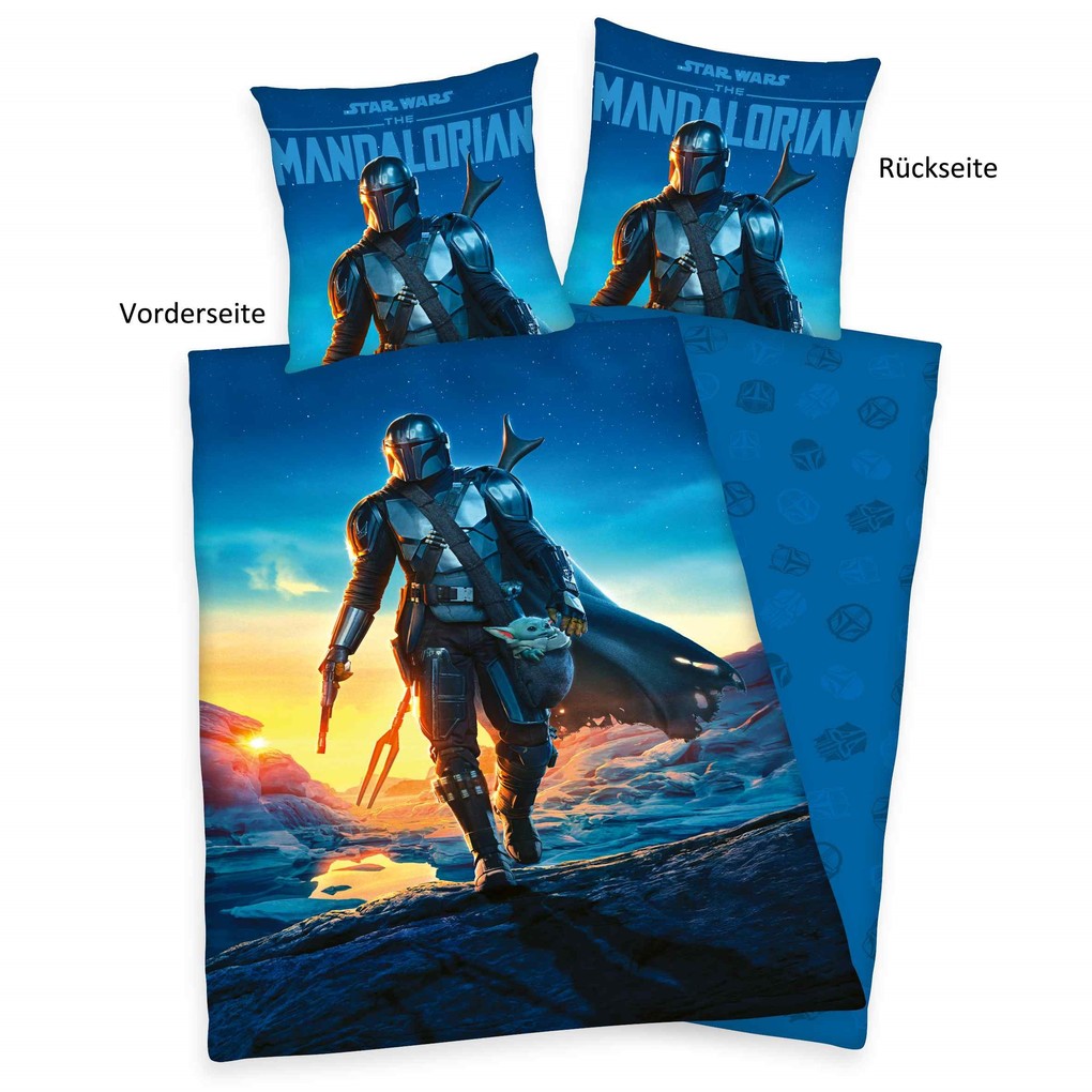 Star Wars 4477613050 - The Mandalorian Bettwäsche 80x80 cm + 135x200 cm 100% Baumwolle