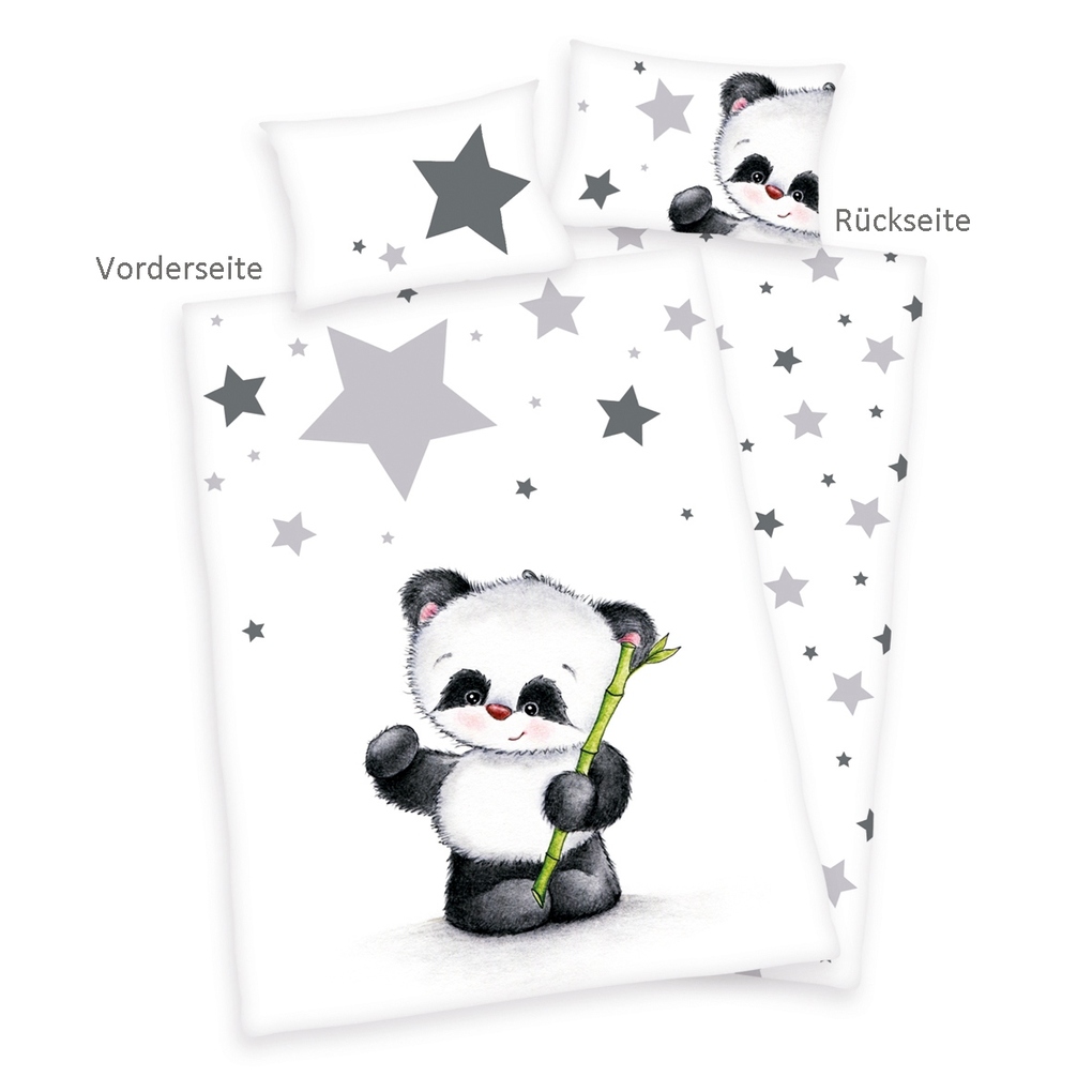 babybest® 2485201063 - Panda Bettwäsche 40x60 cm + 100x135 cm 100% Baumwolle