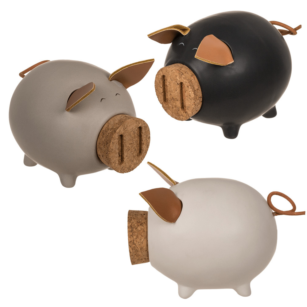 Sparschwein mit Korkenschnauze und braunen Ohren