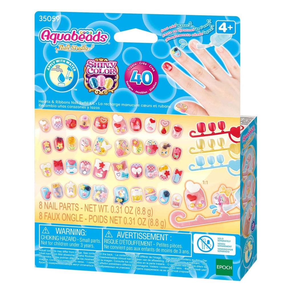 Aquabeads 35059 - Nail Studio Hearts & Ribbons Deko-Fingernägel-Nachfüllset
