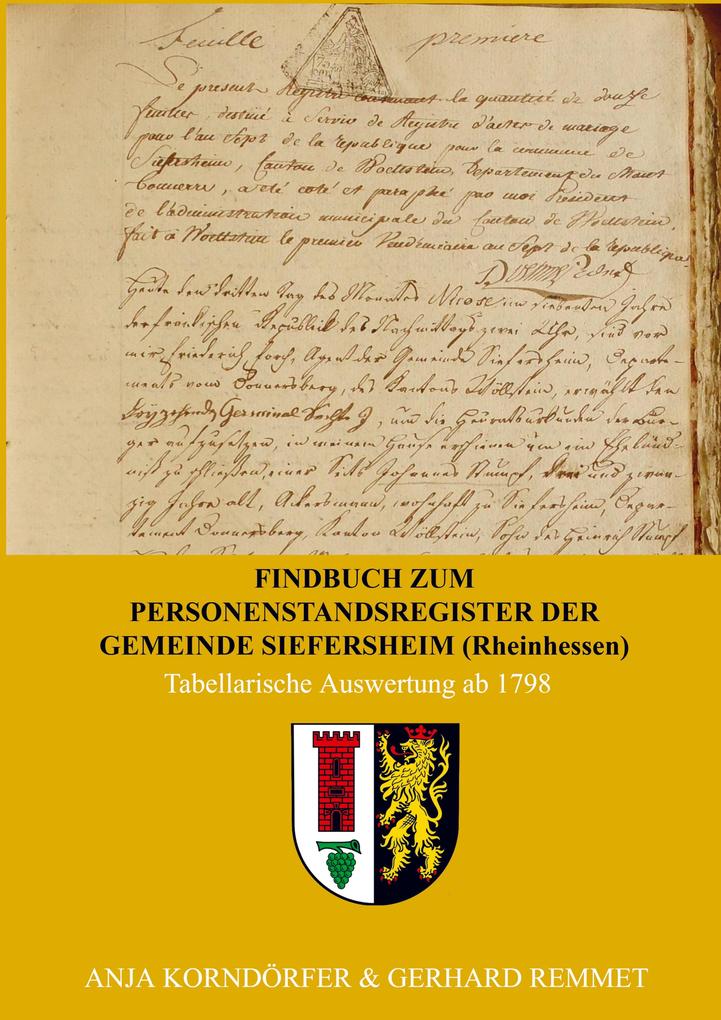 Findbuch zum Personenstandsregister der Gemeinde Siefersheim/ Rheinhessen
