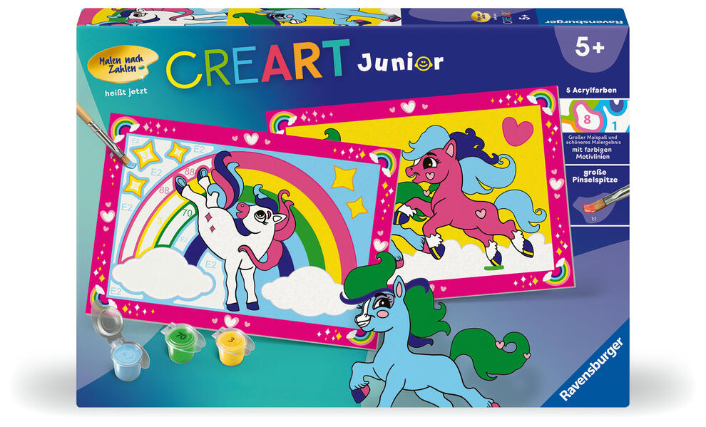 CreArt Malen nach Zahlen Junior - Zauberponys mit Regenbogen