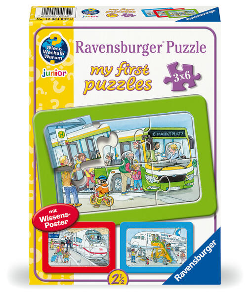 Kinderpuzzle 3x6 Teile - Wieso? Weshalb? Warum? Unterwegs mit Bus Bahn und Flugzeug