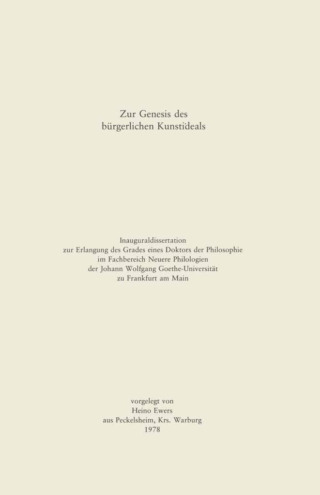 Zur Genesis des bürgerlichen Kunstideals