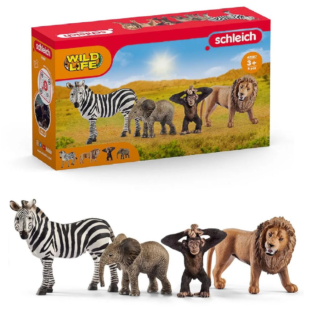 Schleich 42721 - Wild Life Afrika Starter Set 4-teilig (Löwe/Zebra/Elefant/Schimpanse)