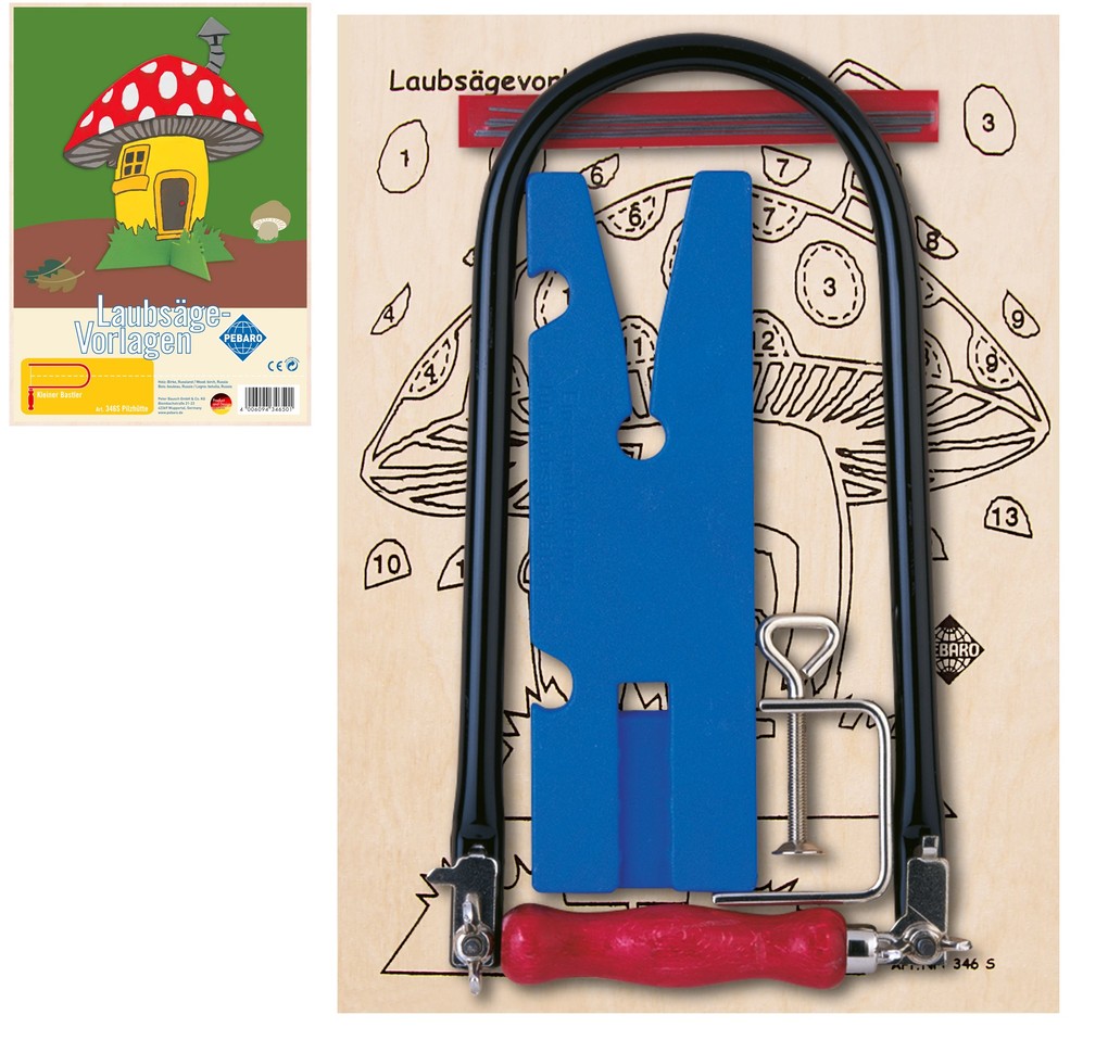 PEBARO 915 - Laubsäge-Set mit Holzvorlage Pilzhütte 10 Teile