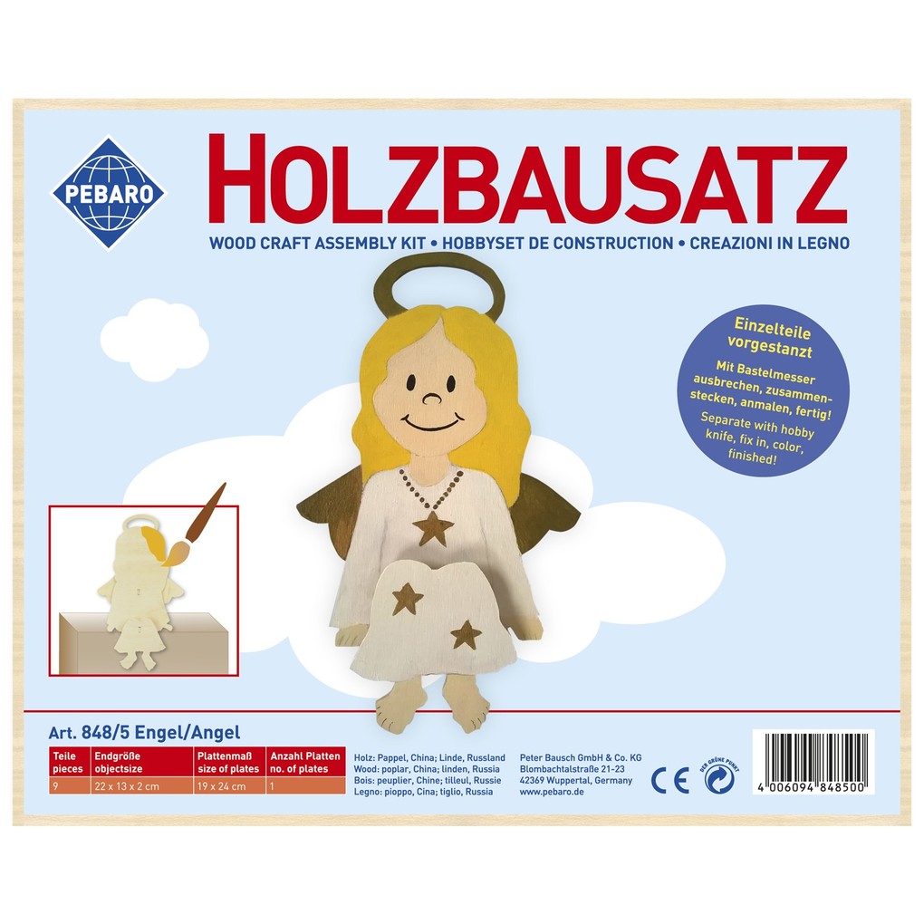 PEBARO 848/5 - Holzbausatz Engel Kantenhocker 9 Teile Holzkonstruktion zum Zusammenstecken
