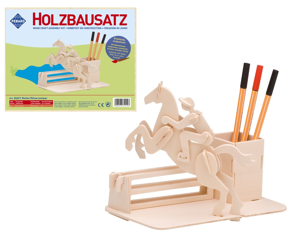 PEBARO 840/1 - Holzbausatz Stiftehalter Reiter 25-teilig Holzkonstruktion zum Zusammenstecken