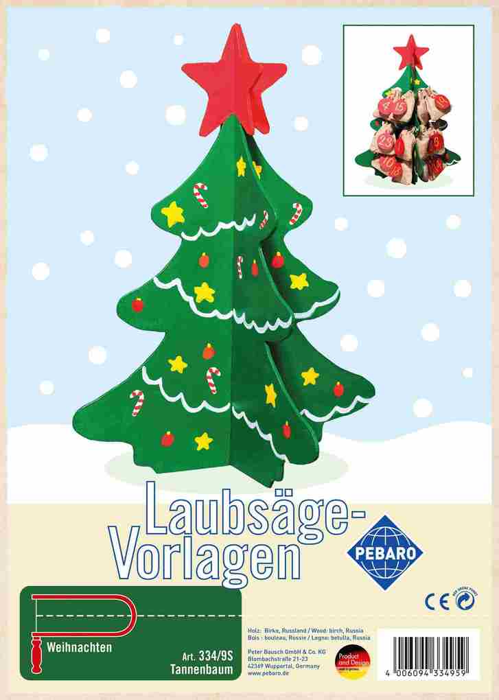 PEBARO 334/9S - Laubsägevorlage Tannenbaum Weihnachten 2 Platte DIN A4