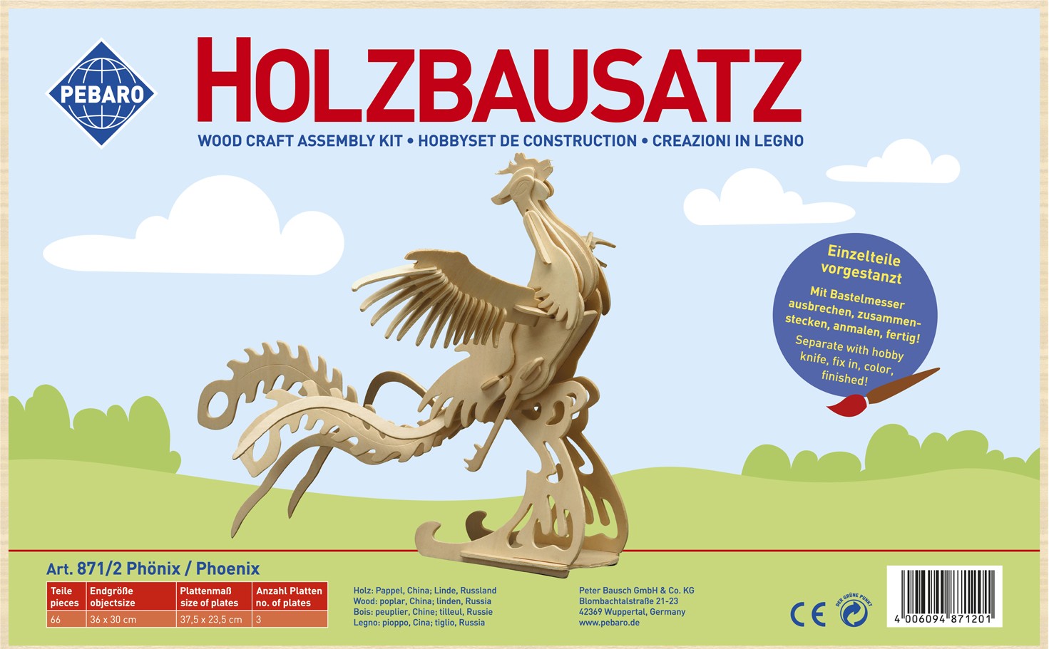 PEBARO 871/2 - Holzbausatz Phönix 66 Teile Holzkonstruktion zum Zusammenstecken