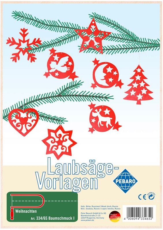 PEBARO 334/6S - Laubsägevorlage Baumschmuck I Weihnachten 2 Platten Größe DIN A4