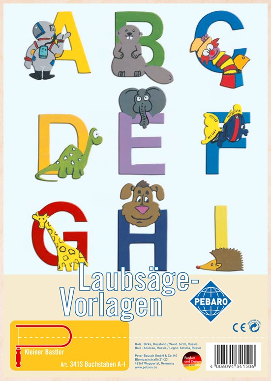 PEBARO 341S - Laubsägevorlage Buchstaben A - I 1 Platte Größe DIN A4