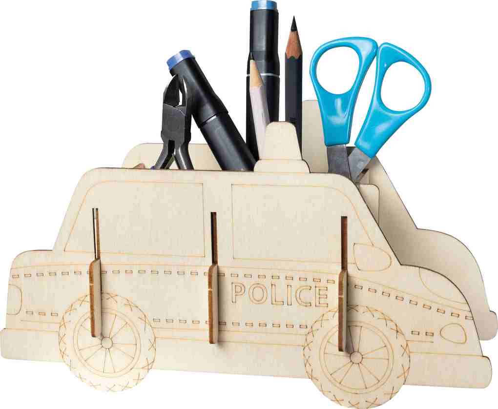 PEBARO 477/4 - Holzbausatz Stiftehalter Polizeiauto Laser cut Bastelset