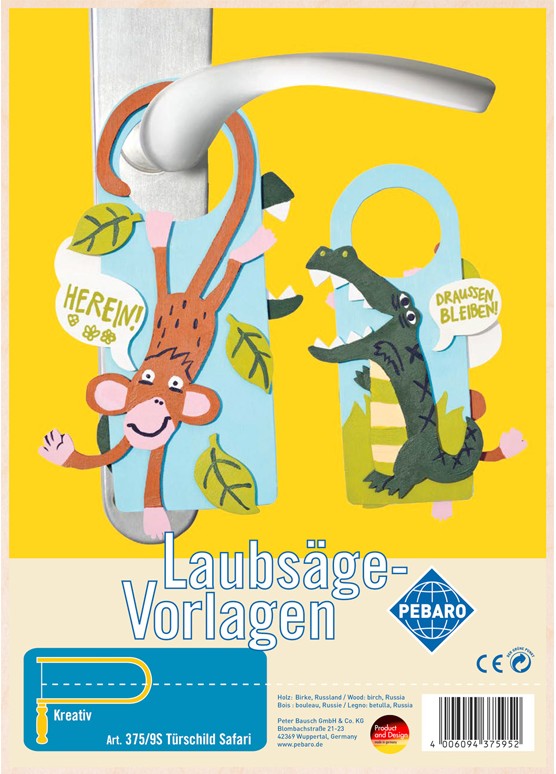 PEBARO 375/9S - Laubsägevorlage Türschild Safari 1 Platte Größe DIN A4
