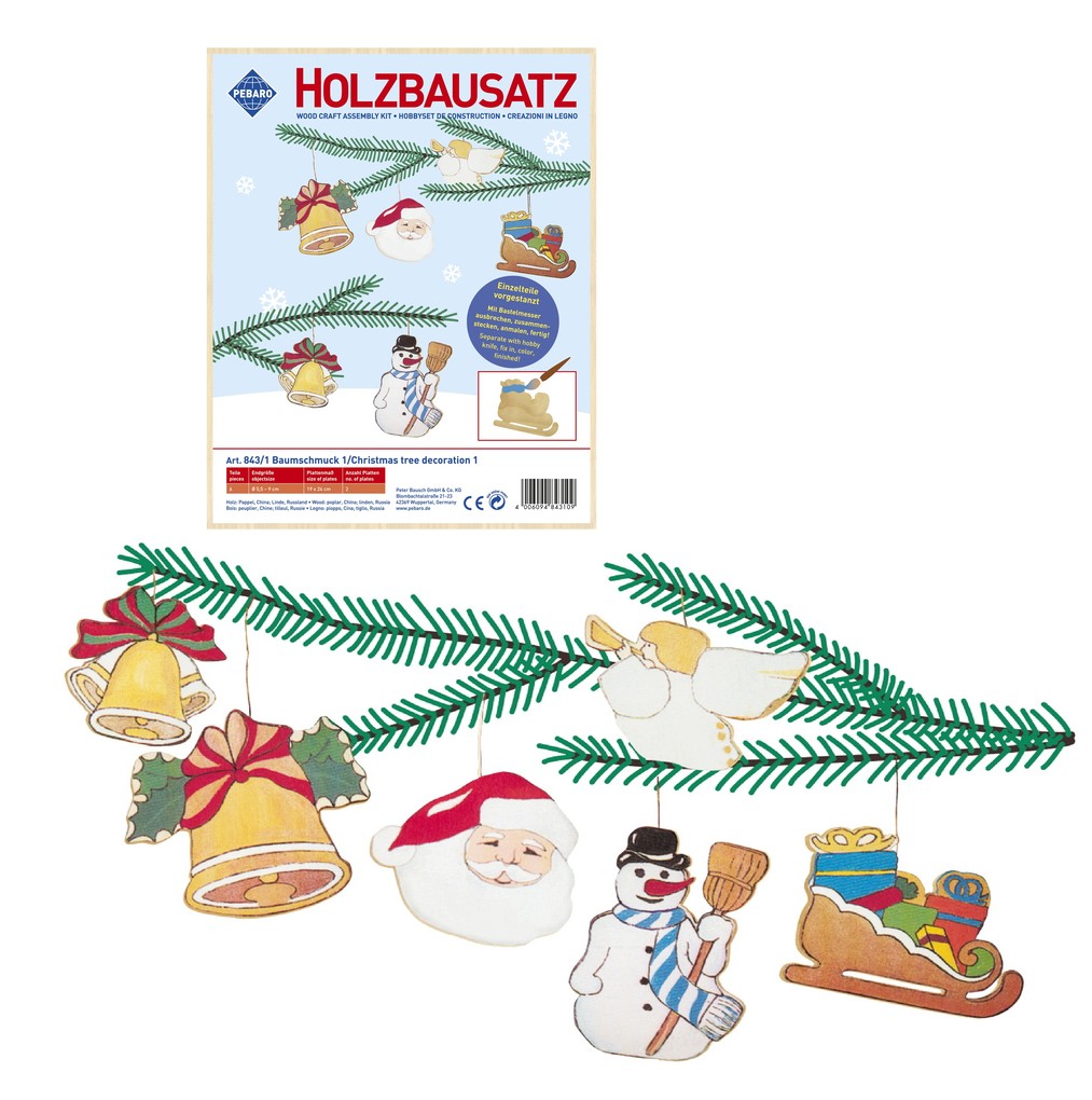 PEBARO 843/1 - Holzbausatz Baumschmuck 1 6 Teile Holzkonstruktion zum Zusammenstecken