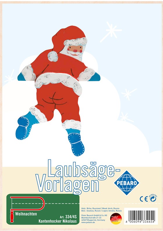 PEBARO 334/4S - Laubsägevorlage Kantenhocker Nikolaus 1 Platte Größe DIN A4