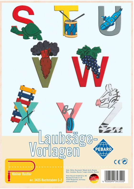 PEBARO 343S - Laubsägevorlage Buchstaben S-Z 1 Platte Größe DIN A4