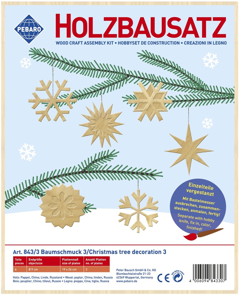 PEBARO 843/3 - Holzbausatz Baumschmuck 3 6 Teile Holzkonstruktion zum Zusammenstecken