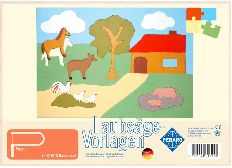 PEBARO 316/1S - Laubsägevorlage Bauernhof 1 Platte Größe DIN A4