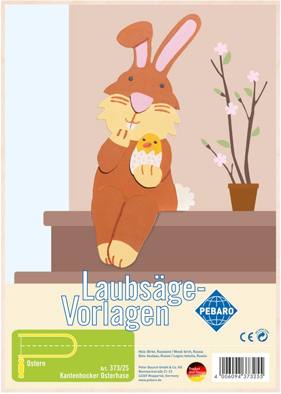 PEBARO 373/2S - Laubsägevorlage Kantenhocker Osterhase 1 Platte Größe DIN A4