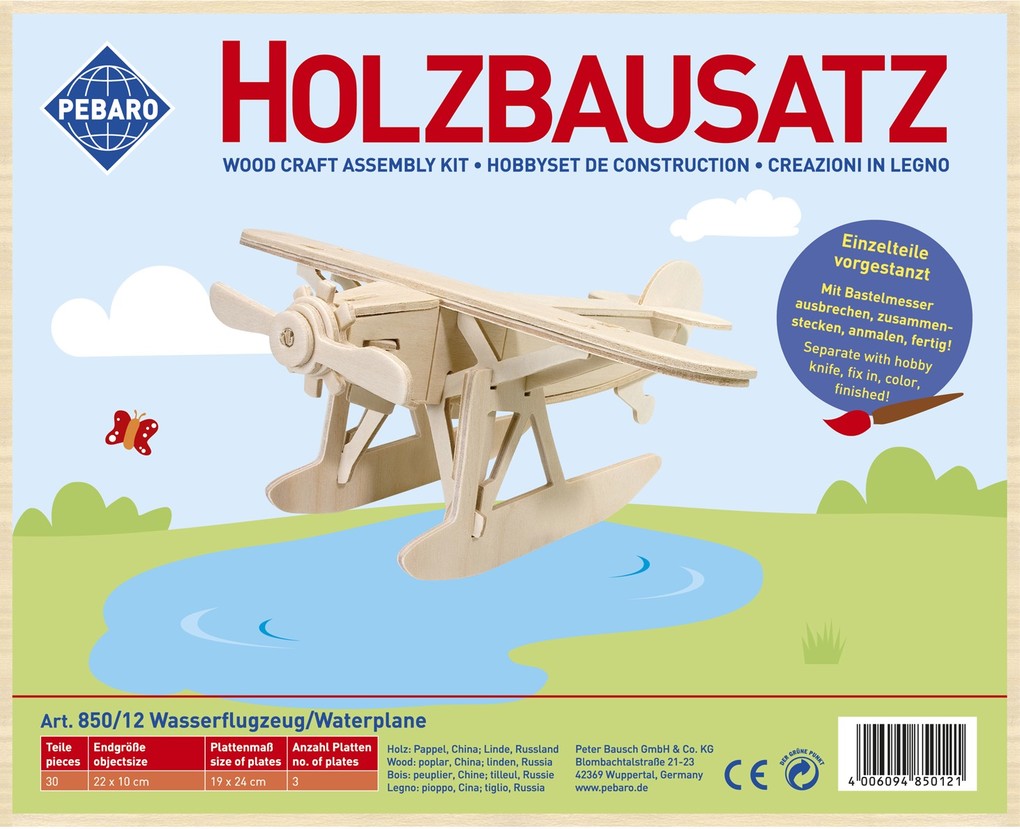 PEBARO 850/12 - Holzbausatz Wasserflugzeug 30 Teile Holzkonstruktion zum Zusammenstecken