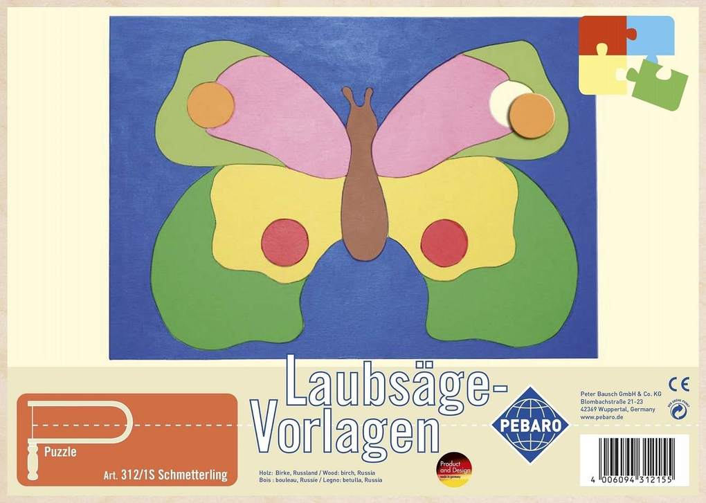 PEBARO 312/1S - Laubsägevorlage Schmetterling 1 Platte Größe DIN A4