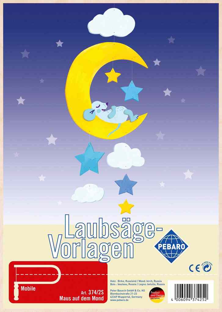 PEBARO 374/2S - Laubsägevorlage Mobile Maus auf dem Mond 1 Platte DIN A4