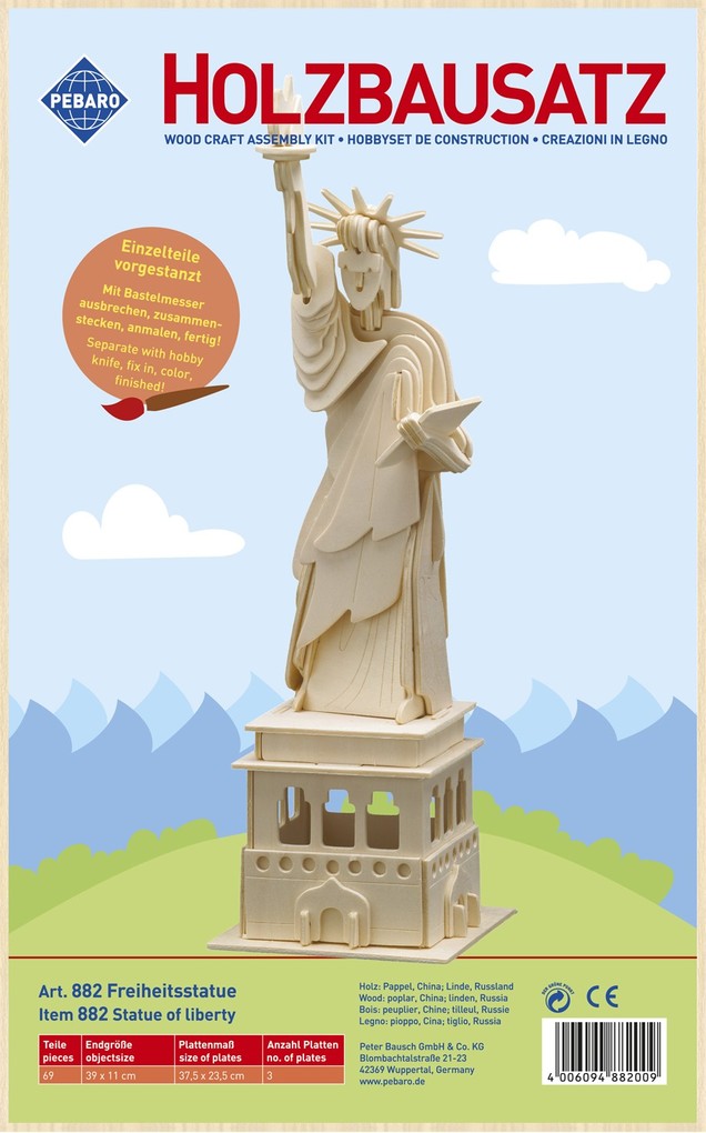 PEBARO 882 - Holzbausatz Freiheitsstatue 69 Teile Holzkonstruktion zum Zusammenstecken