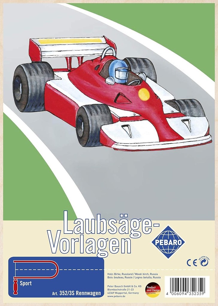 PEBARO 352/3S - Laubsägevorlage Rennwagen 1 Platte Größe DIN A4