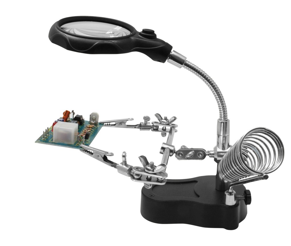 PEBARO HH3 - Helping Hand mit LED-Licht und Lupe LED-Beleuchtung für Elektronik und Modellbau