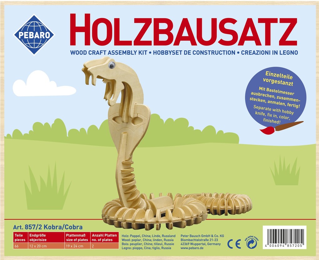 PEBARO 857/2 - Holzbausatz Kobra 66 Teile Holzkonstruktion zum Zusammenstecken
