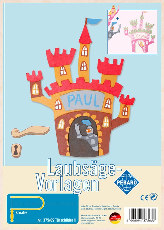 PEBARO 375/6S - Laubsägevorlage Türschilder II Kinderzimmer 2 Platten Größe DIN A4