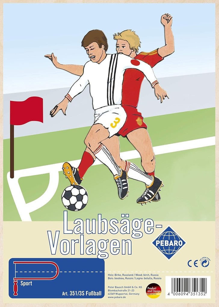 PEBARO 351/3S - Laubsägevorlage Fußball 1 Platte Größe DIN A4