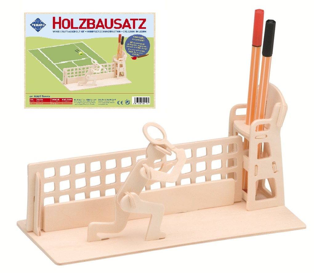 PEBARO 840/2 - Holzbausatz Stiftehalter Tennis 18-teilig Holzkonstruktion zum Zusammenstecken