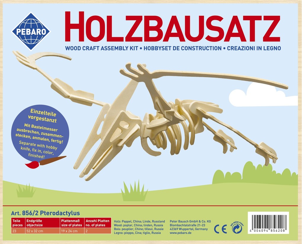 PEBARO 856/2 - Holzbausatz Dinosaurier Pterodactylus 23 Teile Holzkonstruktion zum Zusammenstecken