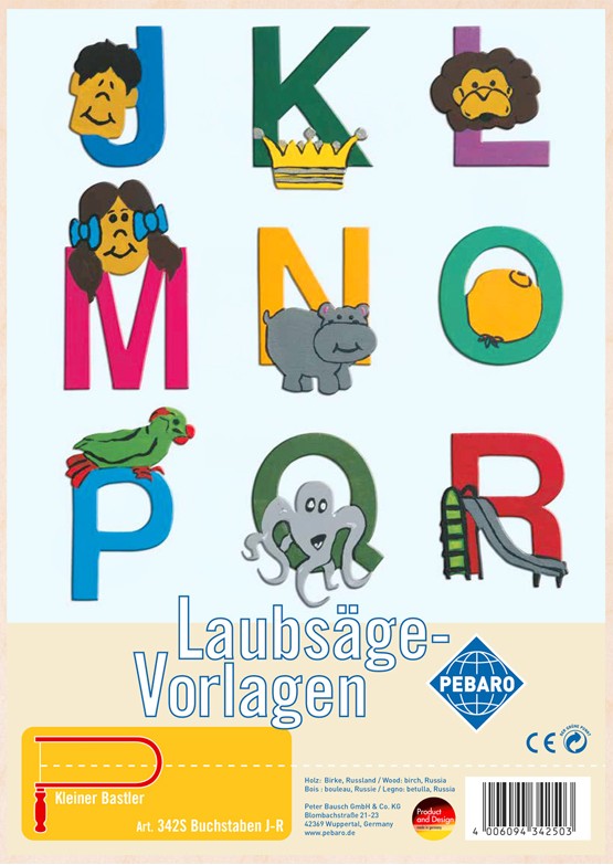 PEBARO 342S - Laubsägevorlage Buchstaben J - R 1 Platte Größe DIN A4