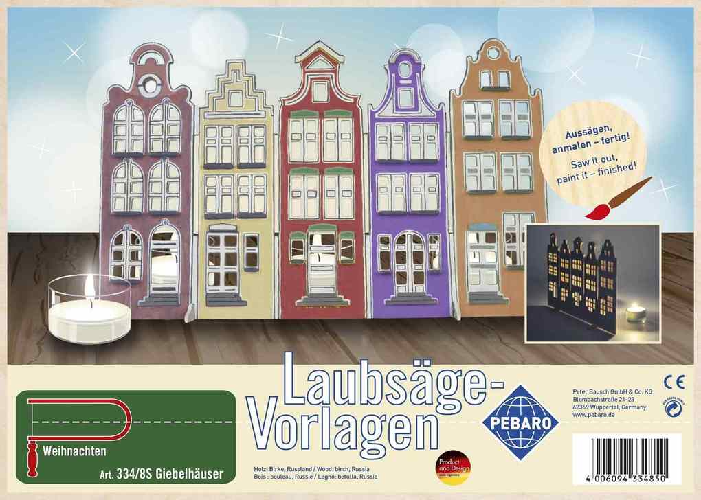 PEBARO 334/8S - Laubsägevorlage Giebelhäuser Weihnachten 1 Platte DIN A4