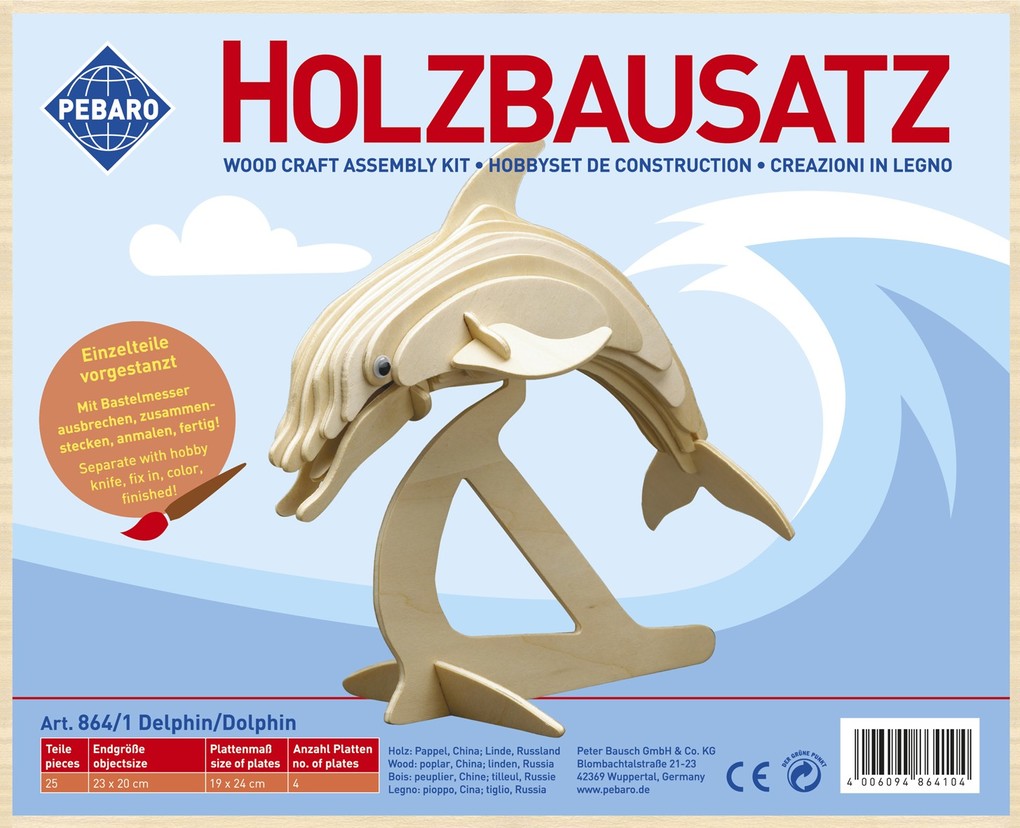 PEBARO 864/1 - Holzbausatz Delphin 25 Teile Holzkonstruktion zum Zusammenstecken