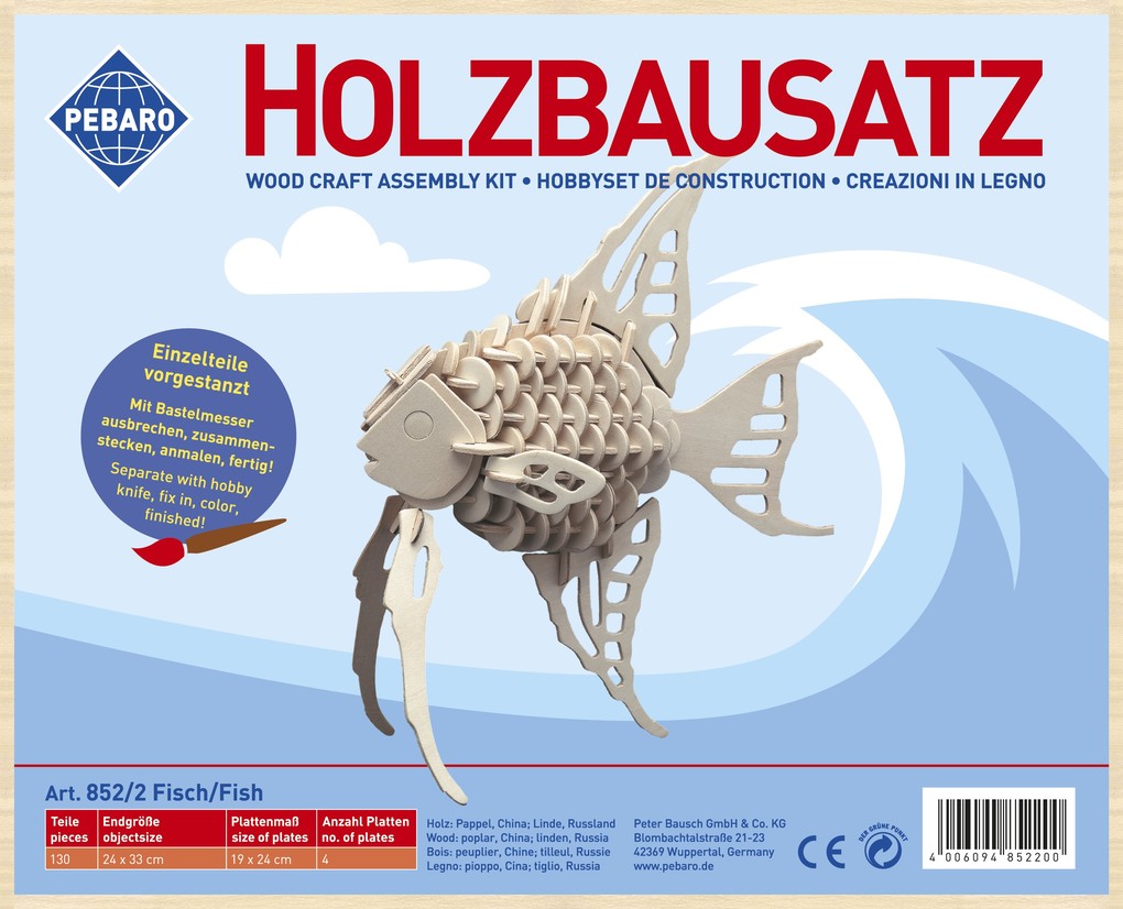 PEBARO 852/2 - Holzbausatz Fisch 130 Teile Holzkonstruktion zum Zusammenstecken
