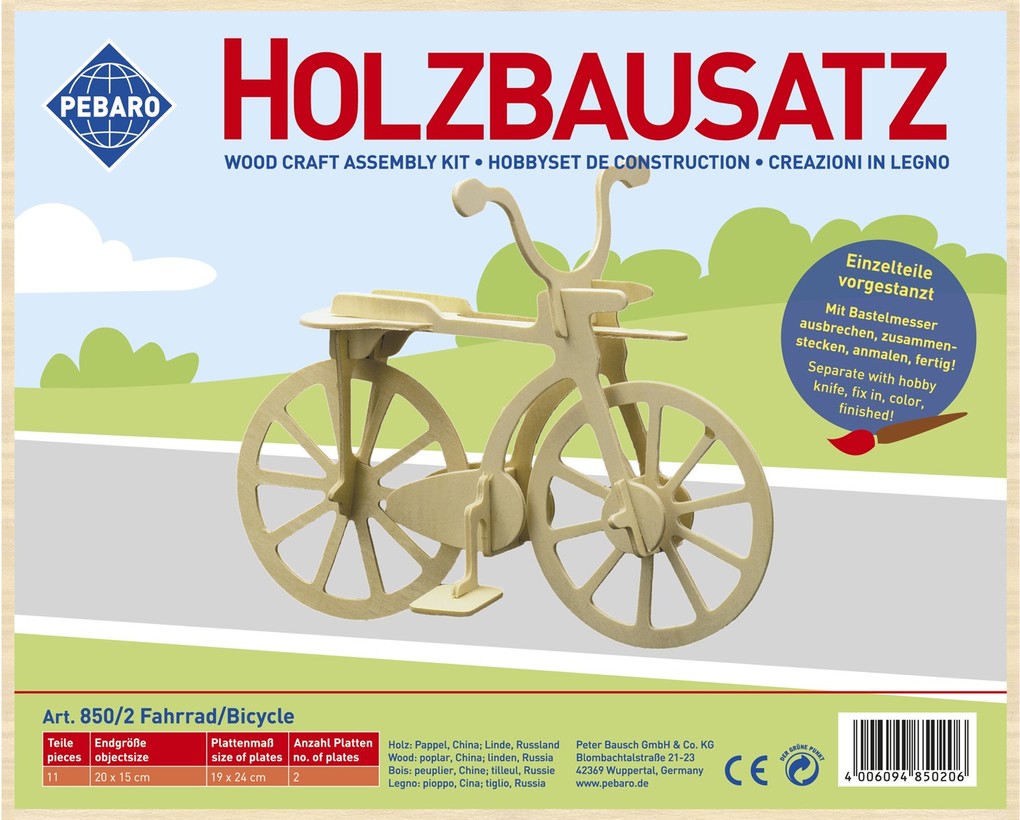 PEBARO 850/2 - Holzbausatz Fahrrad 11 Teile Holzkonstruktion zum Zusammenstecken