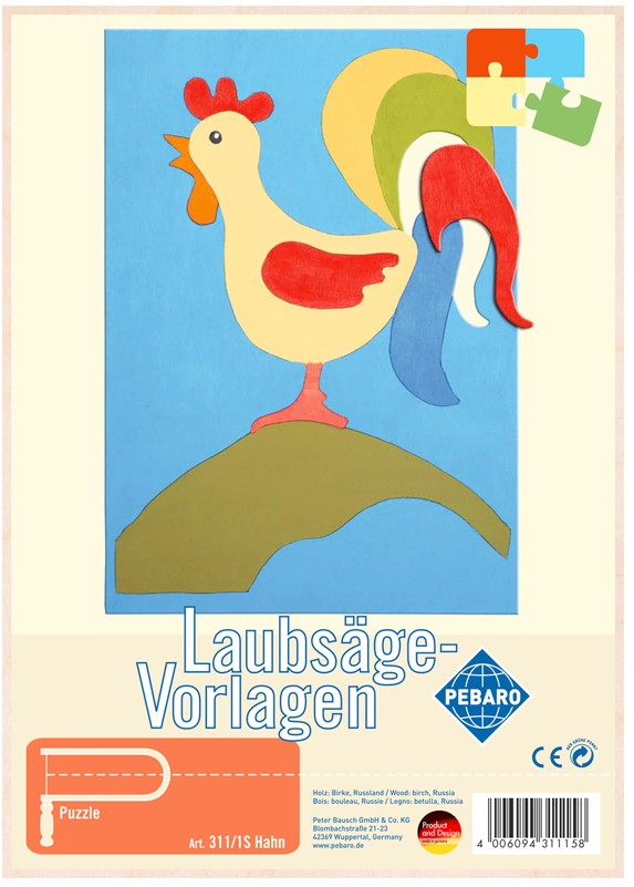 PEBARO 311/1S - Laubsägevorlage Hahn 1 Platte Größe DIN A4