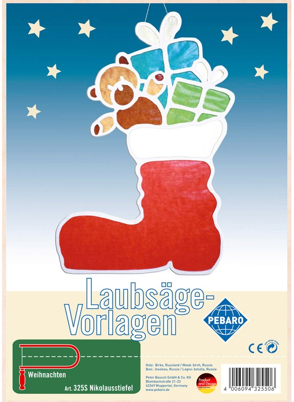 PEBARO 325S - Laubsägevorlage Nikolausstiefel 1 Platte Größe DIN A4
