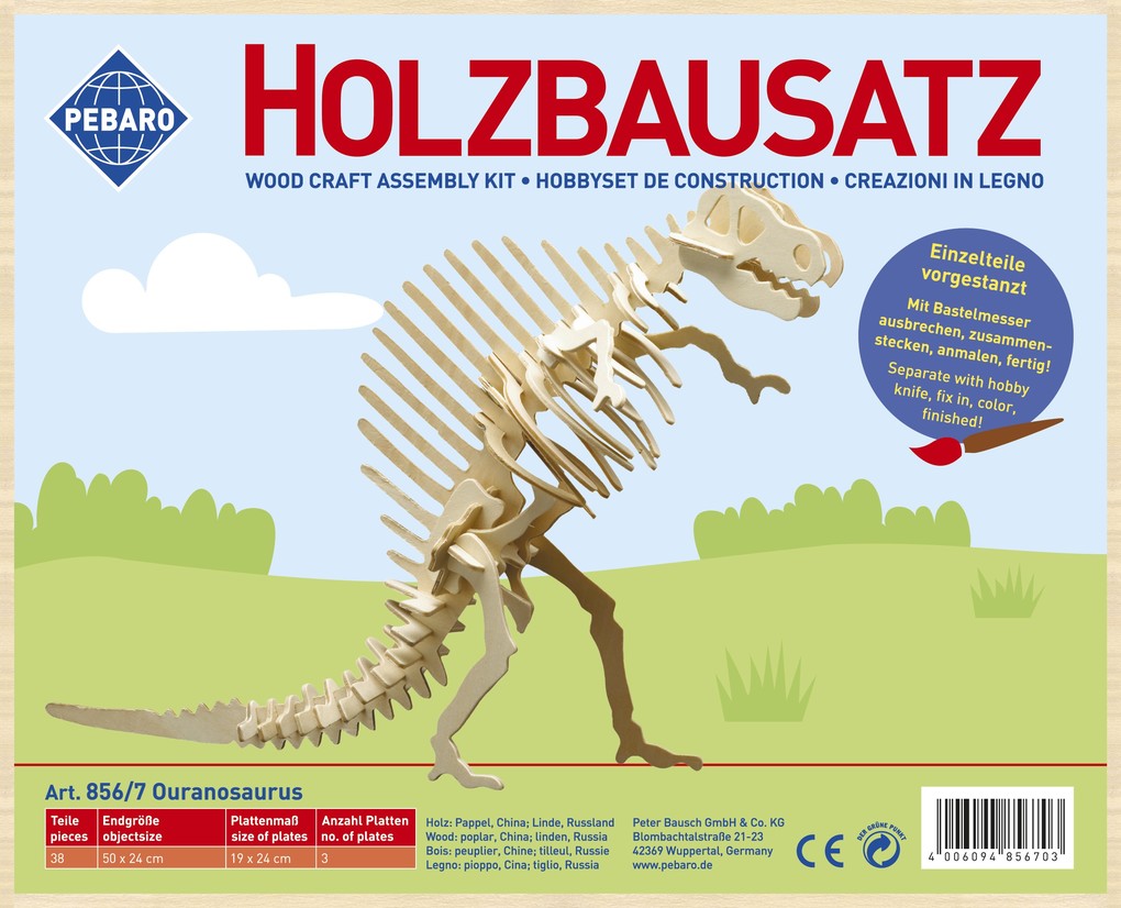 PEBARO 856/7 - Holzbausatz Dinosaurier Ouranosaurus 38 Teile Holzkonstruktion zum Zusammenstecken