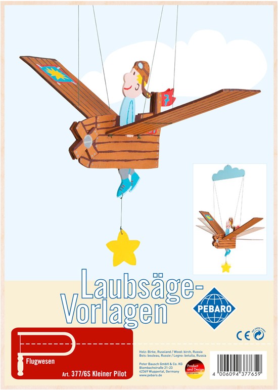 PEBARO 377/6S - Laubsägevorlage Mobile Kleiner Pilot 2 Platten Größe DIN A4