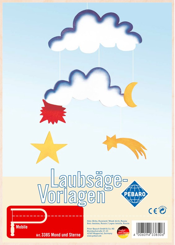 PEBARO 338S - Laubsägevorlage Mond und Sterne 1 Platte Größe DIN A4