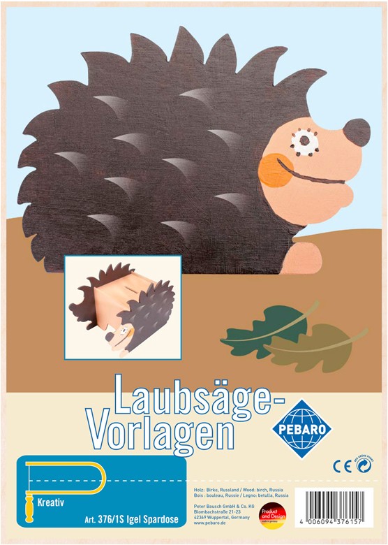 PEBARO 376/1S - Laubsägevorlage Igel Spardose 2 Platten Größe DIN A4