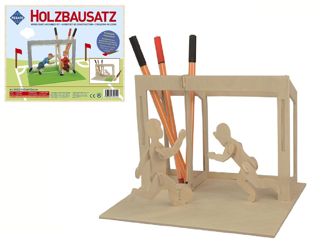 PEBARO 840/4 - Holzbausatz Stiftehalter Fußball 22-teilig Holzkonstruktion zum Zusammenstecken
