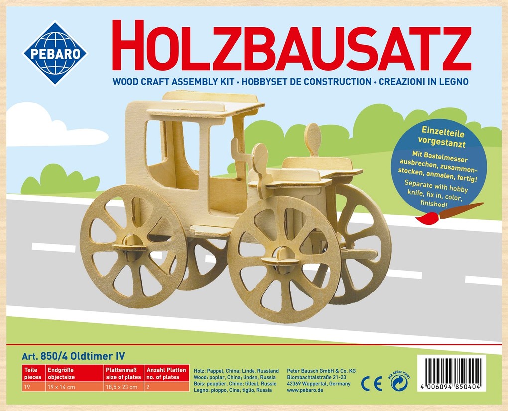 PEBARO 850/4 - Holzbausatz Oldtimer IV 19 Teile Holzkonstruktion zum Zusammenstecken