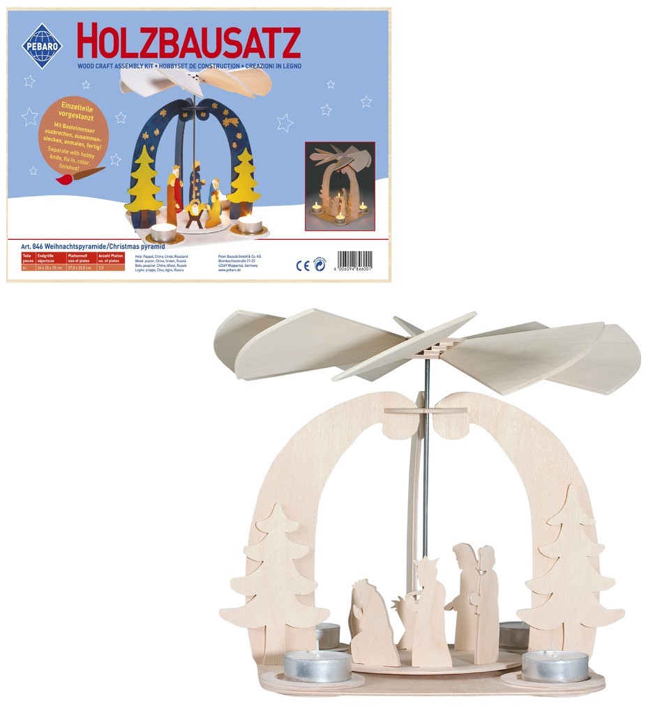 PEBARO 846 - Holzbausatz Weihnachtspyramide 41 Teile Holzkonstruktion zum Zusammenstecken